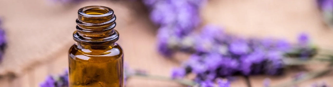 aceite esencial y flores de lavanda