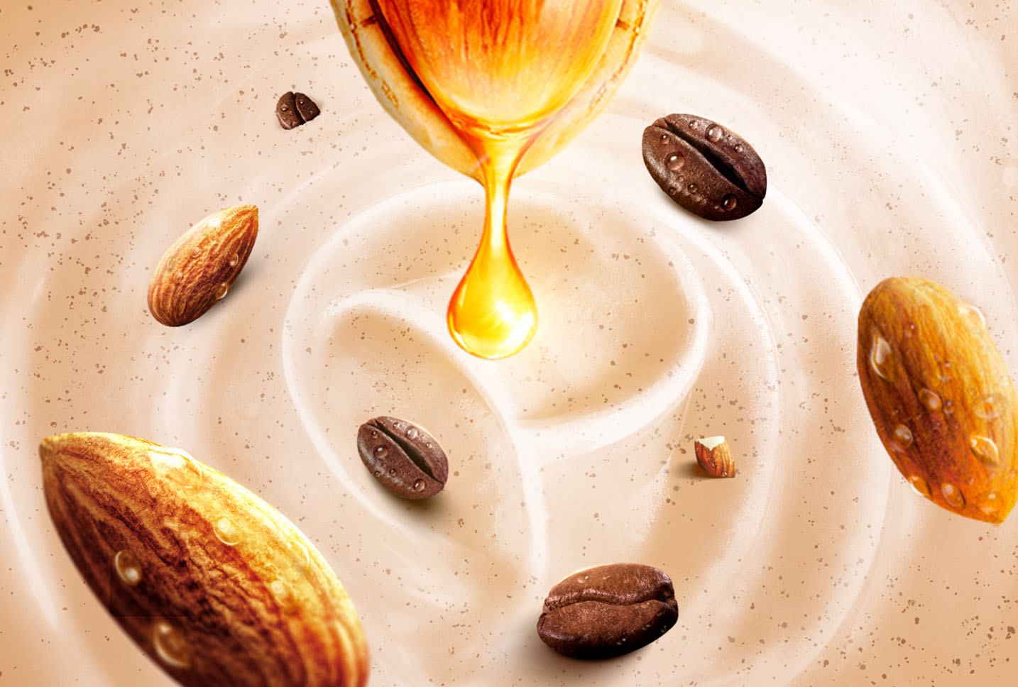 Guía visual con los 4 pasos para disfrutar del jabón Palmolive Smoothie Coffee & Almond, destacando su fragancia, exfoliación y efecto humectante.